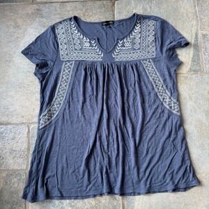 RXB Women's Medium Blue Embroidered‎ Boho Western Cottagecore Flowy Top